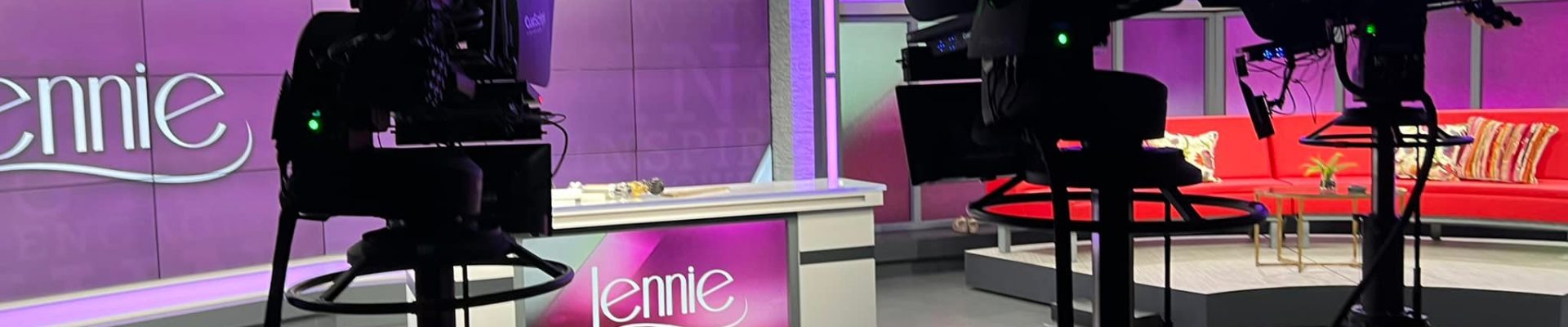 TV studio with the name Jennie on the wall