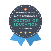 Badge reading "EdD programs.org most affordable doctor of education in georgia"