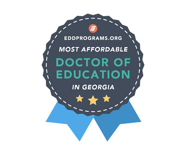 Badge reading "EdD programs.org most affordable doctor of education in georgia"