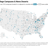 Map of college campuses and news deserts across America