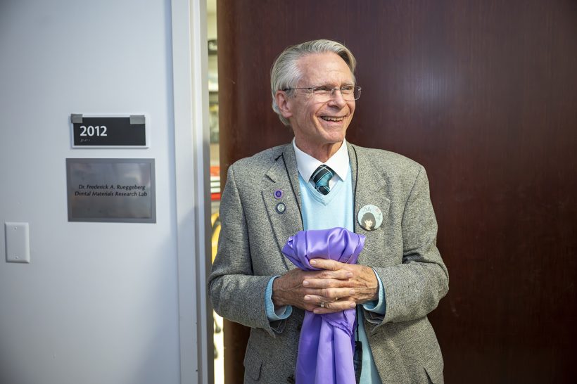 Dental College of Georgia researcher Dr. Frederick Rueggeberg was surprised by his colleagues with a freshly renovated lab space that was named in his honor.