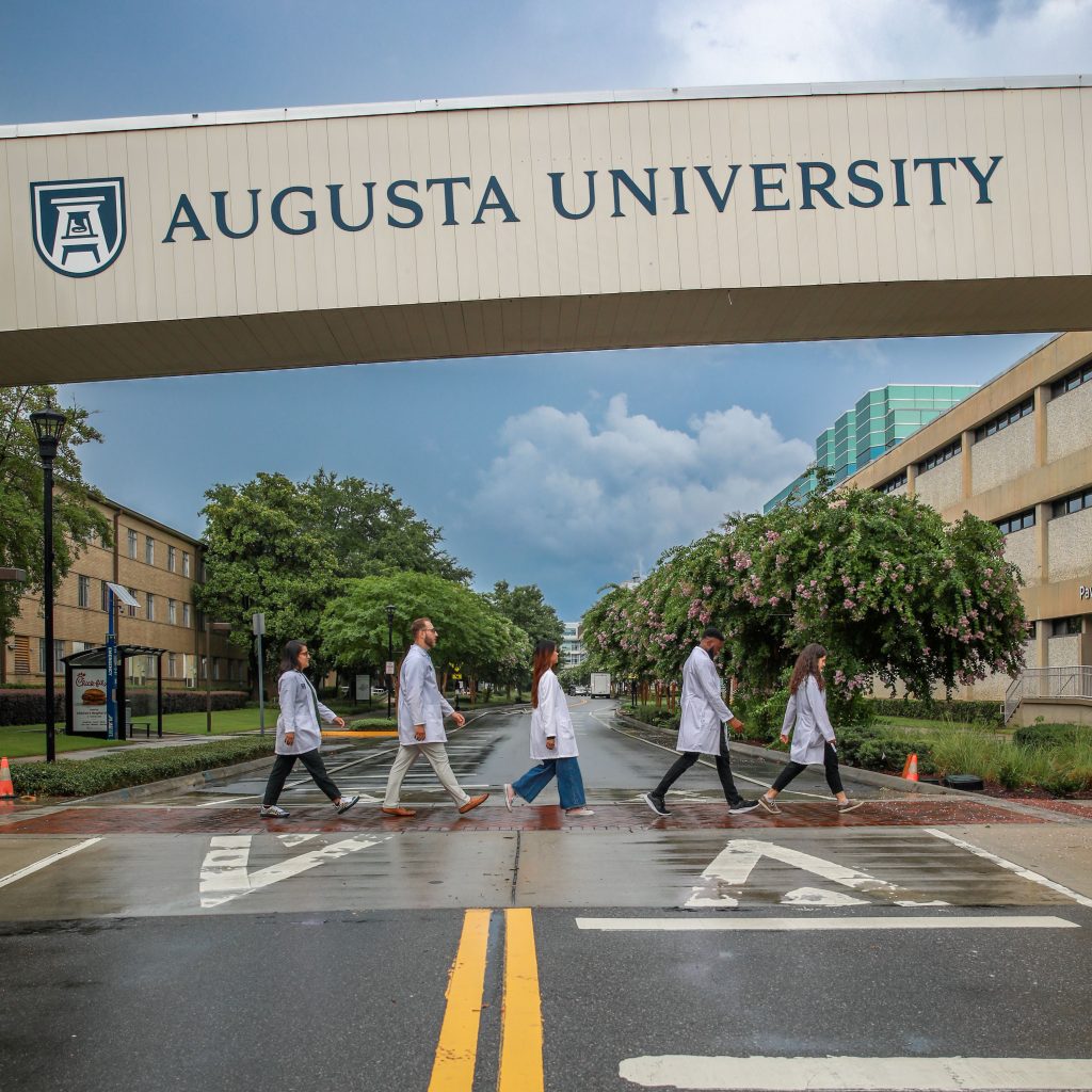 Biomed Lab League walking across the street