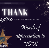 Example of the STAR Certificate that includes the instructor's name and Thank you in large text. In place of the student's comment which would normally be on the certificate, the phrase "Words of appreciation to YOU!"