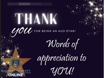 Example of the STAR Certificate that includes the instructor's name and Thank you in large text. In place of the student's comment which would normally be on the certificate, the phrase "Words of appreciation to YOU!"