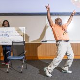 Kenneth Carswell celebrates winning the Sherry Barnett Award.
