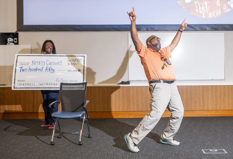 Kenneth Carswell celebrates winning the Sherry Barnett Award.
