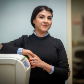 Woman smiles at camera