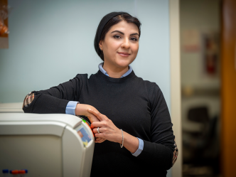 Woman smiles at camera