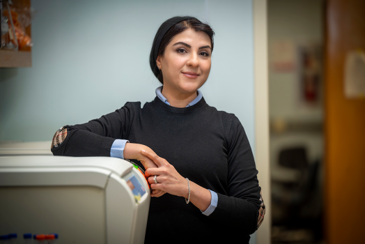 Woman smiles at camera