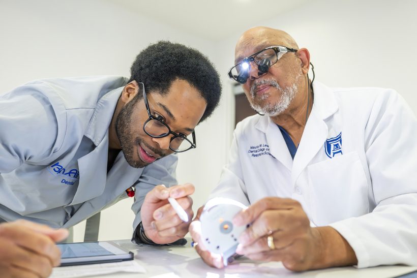 (L-R) Wesley Clark and Dr. Maurice Lewis work in the Simulation Lab at the DCG Building on the Augusta University Health Sciences campus in Augusta Ga.